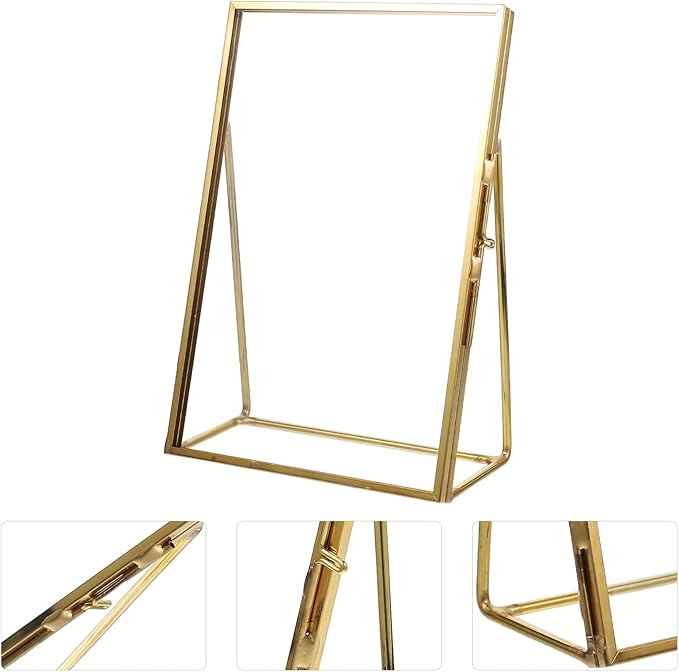Brass Glass Picture Frame 6-inch Vintage Photo Display Stand Tabletop Holder for Pressed Flowers and Artwork Home Décor