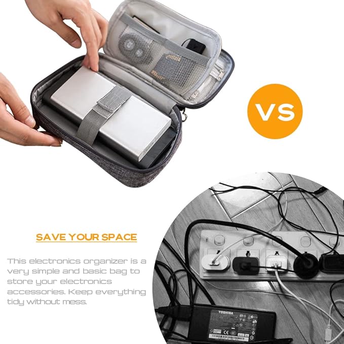 Electronic Organizer Bag Cable Organizer Travel Cord Organizer Case Pouch Portable Carrying Case for Charger Hard Drive Earphone USB SD Card (Navy)