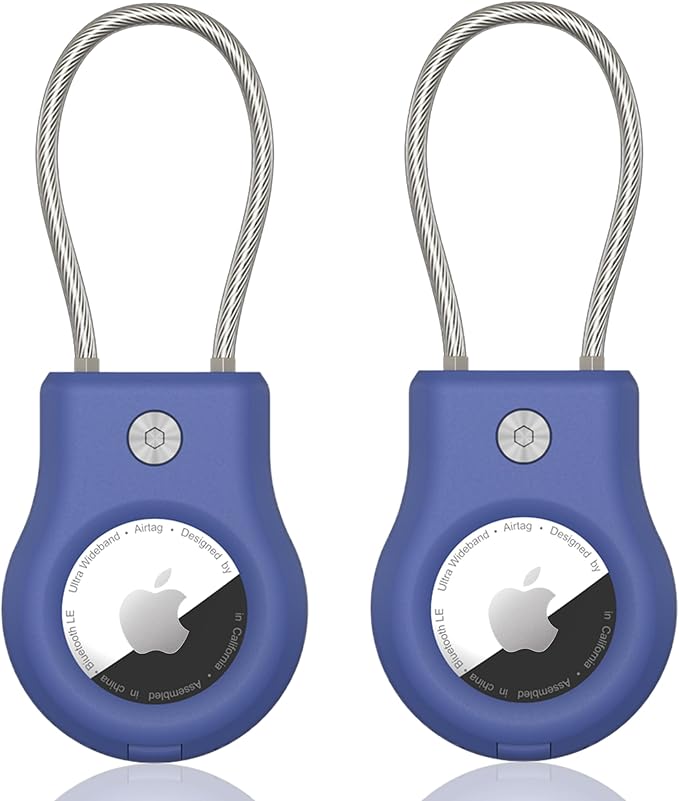 SCALLOP Airtag Keychain Holder 2 Pack, Air Tag Lock Case Holders with Wire Cable, Sturdy Protection Airtag Key Chain, Compatible Apple Airtag for Key Ring,Keys, Luggage