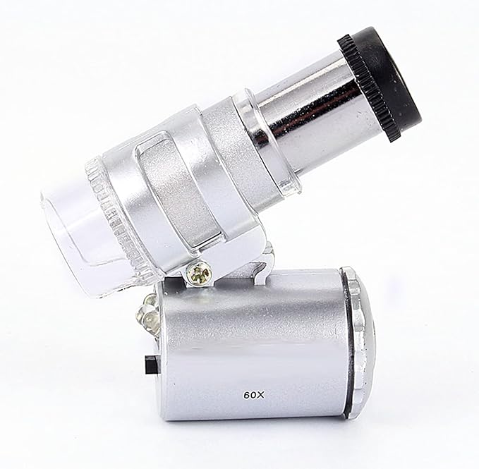 ZJchao Pocket Microscope, 2 Pcs Mini 60X Pocket Microscope Jewelry Magnifier Loupe Glass LED UV Light Mini Handheld Microscope LED Light Loupe Good for Jewelry Stamps and Antiques