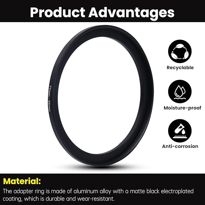 Metal Step Up Ring Filter Adapter - 77mm to 86mm - Metal Ring Step Up Rings Adapter Filter Compatible with All 86mm UV, CPL, ND, Lens Hood, Threaded Lens ect