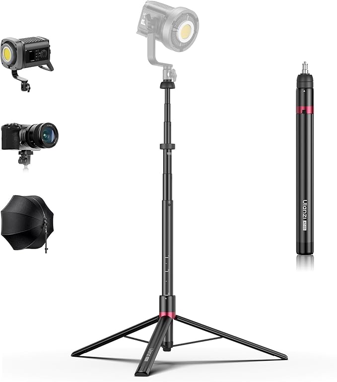 ULANZI AT-05 78.7'' Heavy Duty Foldable Light Stand, 6.56ft Extendable Light Tripod for Continute Output Photography Lighting/Strobe Light/Webcams/Cameras/Softbox, Weight 2.64 lbs, Maxload 11lbs