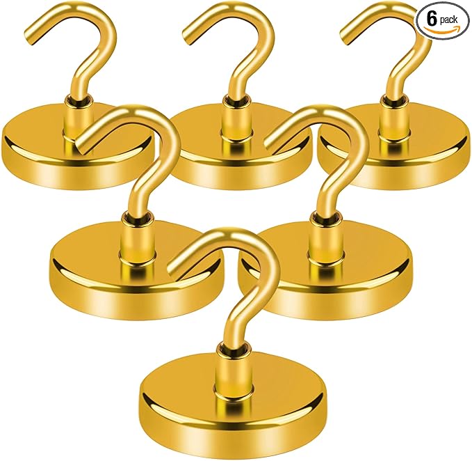 LOVIMAG Cruise Ship Essentials, 120Lbs Cruise Door Magnets, Yellow Cruise Magnetic Hooks, Magnetic Hooks Heavy Duty for Hanging Celling, Grill, Refrigerator Kitchen-6 Pack