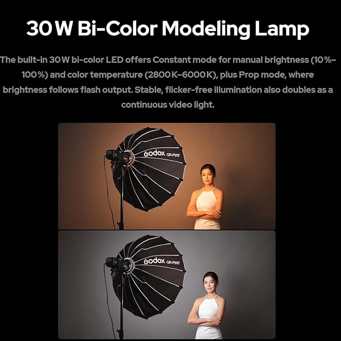 Godox AD400 Pro II AD400Pro II 400Ws Flash, GN72, 30W Bi-Color Modeling Lamp, 460 Full Power Flash, 0.01-1s Recycle Time, 1/8000 HSS, Freeze Mode, Strobe Light for Canon, Sony, Nikon, Fuji etc
