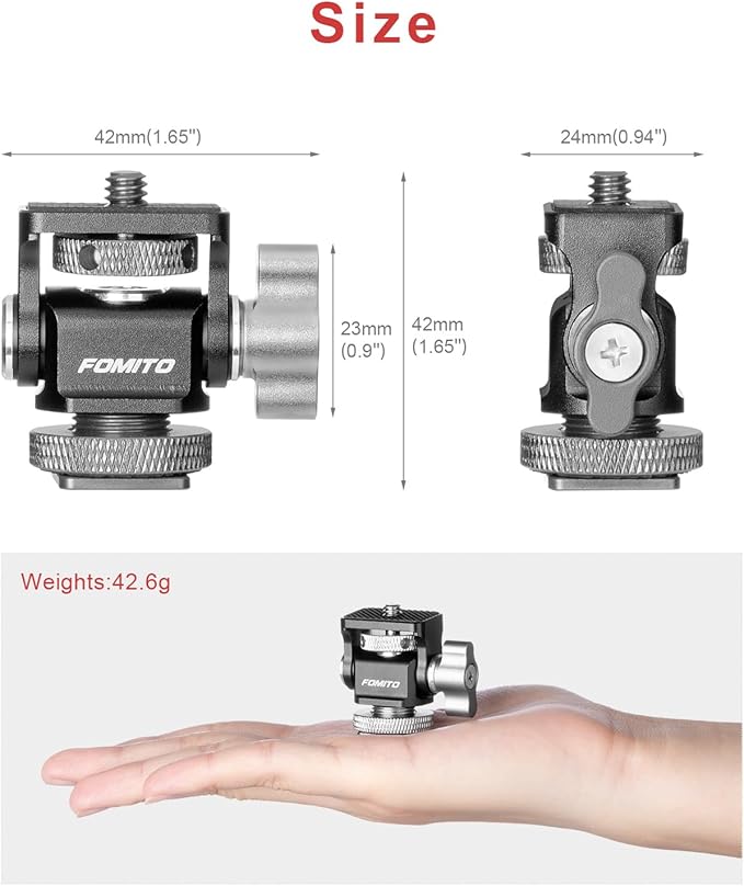FOMITO Metal Camera Monitor Mount with 1/4" Serew and Cold Shoe, Rotary Adapter 360° Swivel Universal for Flash Speedlite, Field Monitor, LED Video Light, Microphone,etc