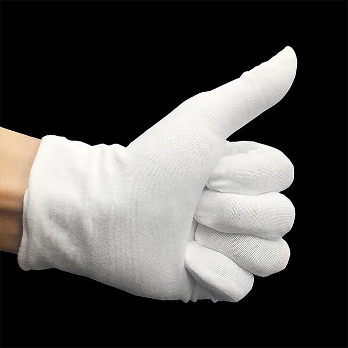 12 Pairs White Cotton Gloves for Eczema Dry Hands Breathable Work Glove Liners Moisturizing Spa Jewelry Inspection Etiquette Gloves Stretchy Fit for Men Women 24PCS Archival Photo Gloves (Medium)