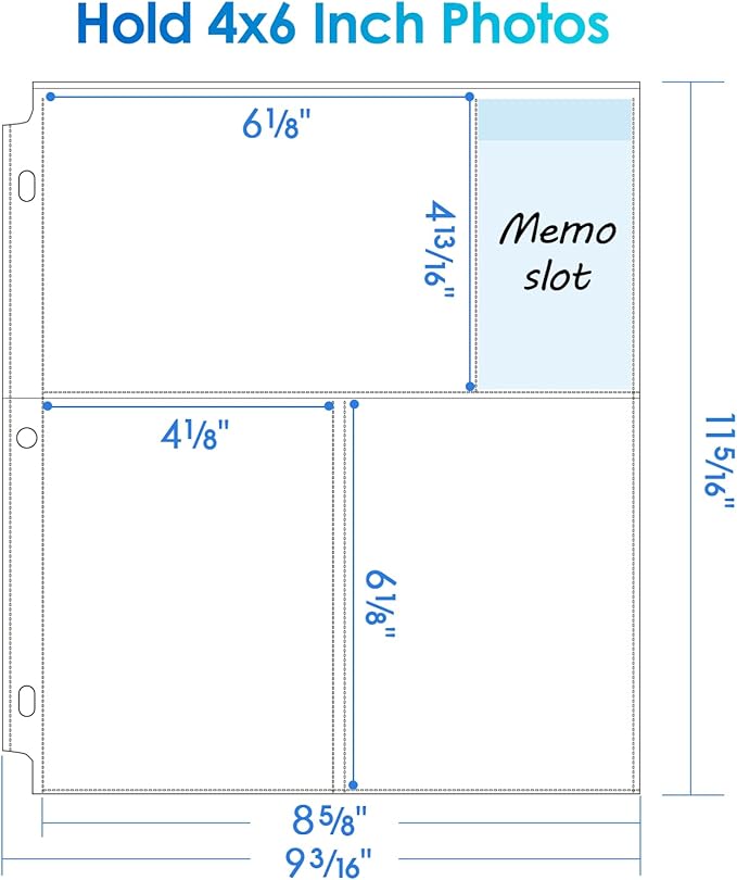 MaxGear 30 Pack 4x6 Photo Sleeves for 3 Ring Binder (180 Pictures), Heavy-Duty Archival Page Protectors, 3-Pocket Clear Photo Album Refill Pages, Plastic Seed Binder Pages 8.5x11, Postcard Sleeves
