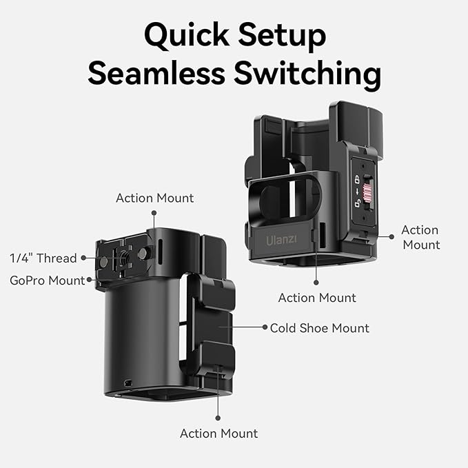 ULANZI PK-06 Expansion Adapter Accessories for DJI Osmo Pocket 3 - Aluminum Protective Cage Metal Bracket Mount with 1/4 Screw Holes/Gopro Adapter/Cold Shoe/Osmo Action Quick-Release