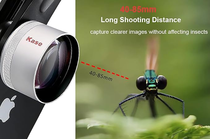 Kase HD Master Macro Lens for iPhone 17 16 15 14 13 12 Samsung Pixel Android, Macro Photography Phone Camera Lens Attachment, Long Shoot Distance 40-85mm