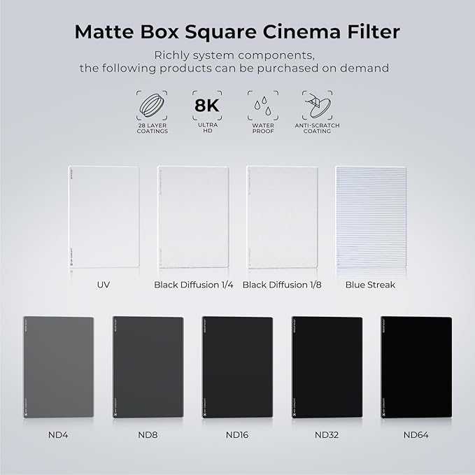 K&F CONCEPT 4'' x 5.65'' Square Black Diffusion 1/8 Effect Filter Cinema Mist Diffuison Filter Compatible with Tilta, SmallRig Matte Box Ultra-Slim Optical Glass with 28-Multi Coatings