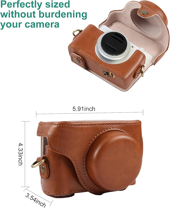 PULUZ Digital Camera Case for Sony ZV-1F Vlog Camera,Full Body Leather Camera Bag with Sony ZV-1F Case Shoulder Strap-Travel Protective Carrying Storage Bag (Brown)