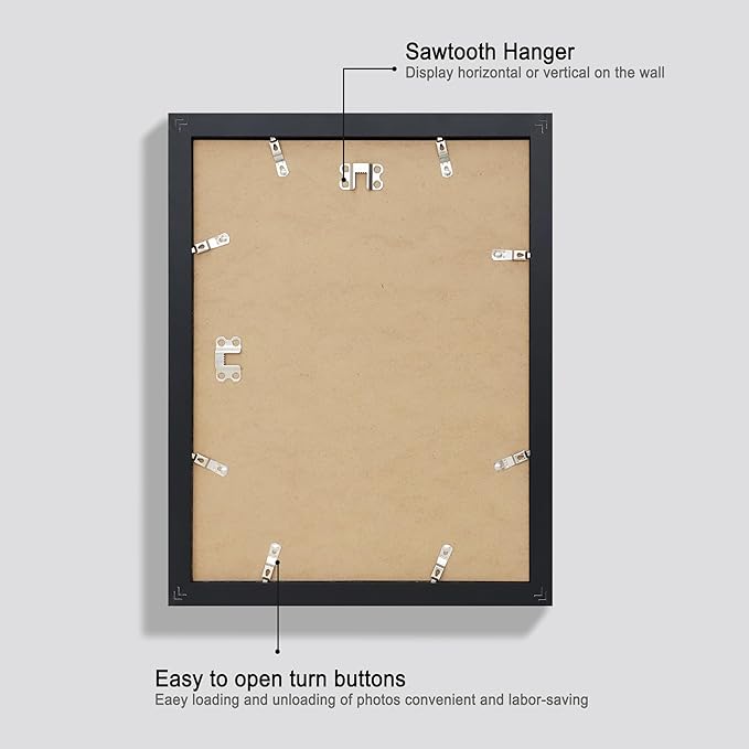 11x14 Picture Frame Set of 4, Made of Real Glass and Rustic Black Wooden Frame, Display 8x10 Pictures with Mat or 11 x 14 Posters without Mat for Wall Mounting, Gallery Photo Frames
