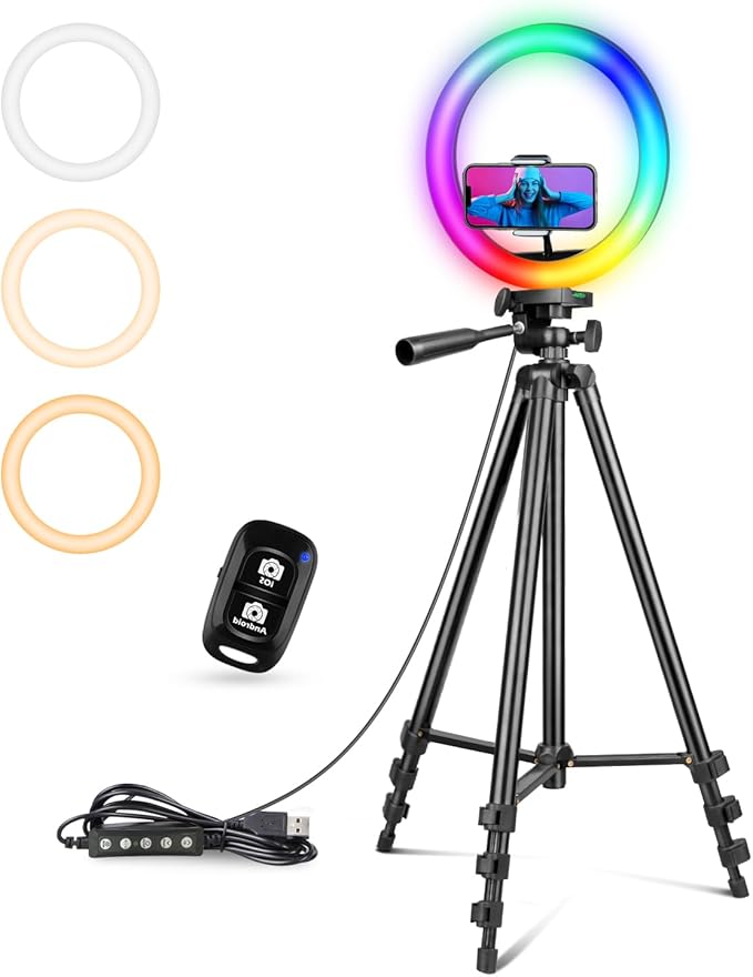 UBeesize 12" RGB Ring Light with 50" Tripod Stand & Phone Holder, Dimmable Selfie Light for TikTok, YouTube, Live Streaming & Photography