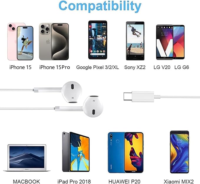 2 Pack-USB C Headphones Wired for iPhone 16/15, Type C Earphones with Microphone & Remote Noise Cancelling Earbuds for iPhone 15 Pro Max, iPad, Galaxy S23/S22/S21/S20/Ultra Note 10/20, Pixel 7/6/5/4