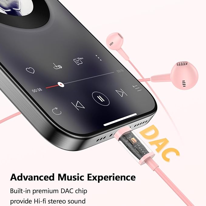 iMangoo for Apple/Android Wired Headphones USB C Earbuds HiFi Sound Earphones with DAC Chip with Microphone for iPhone 17 Air 16 15 Pro Max, Type C Ear Buds USBC Headset for Samsung S26 S25 S24 Pink