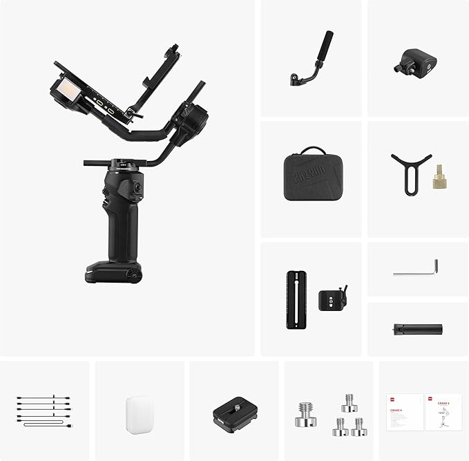 ZHIYUN Crane 4 Combo, 3-Axis Gimbal Stabilizer for DSLR and Mirrorless Camera, Nikon Sony Panasonic Canon Fujifilm BMPCC 6K, Fill Light, PD Fast Charge