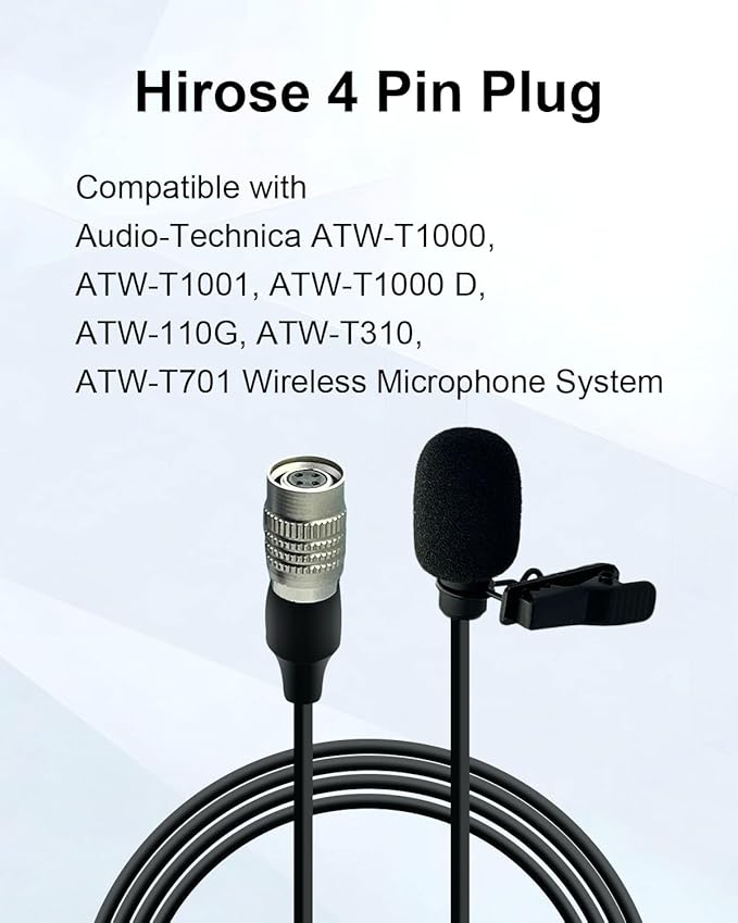 4Pin Plug Lavalier Lapel Microphone for Audio-Technica Wireless Transmitter, 1.5M Wired Unidirectional Condenser Mic for YouTube, Lectures, Living Performance - Mini Hirose 4 Pin Plug