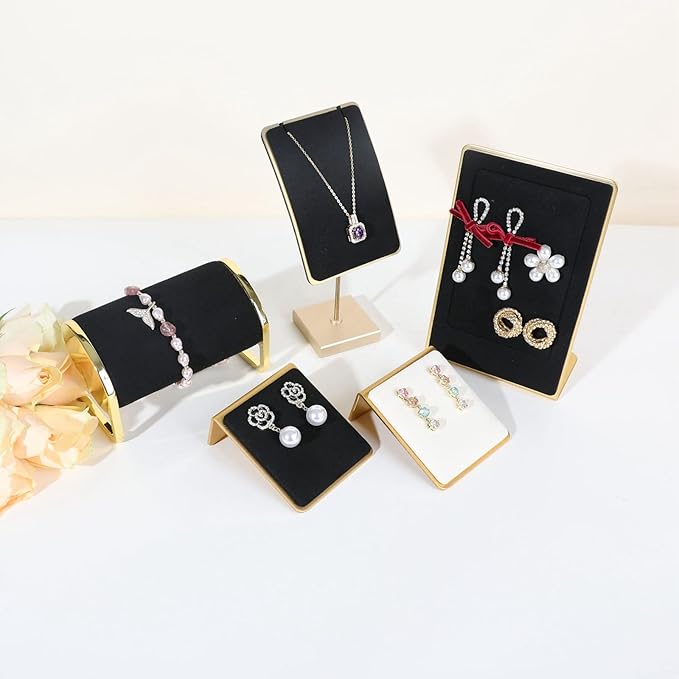 GemeShou Black earring holders for selling, Velvet earring stands Jewelry display, metal gold studs board【Black】