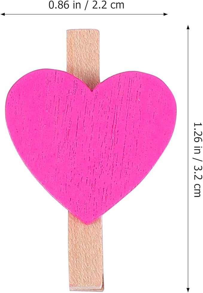 Garneck 100 Pcs Mini Heart Clothespins Wooden Photo Clips Snack Bag Clips DIY for Home Decor and Craft Display Random Color Random Color