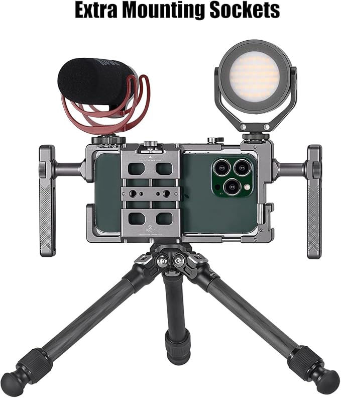 SUNWAYFOTO PCR-01 Smartphone Cage Universal Phone Video Rig Kit with Handle, Phone Stabilizer for Video Recording Cell Phone Filming Accessories
