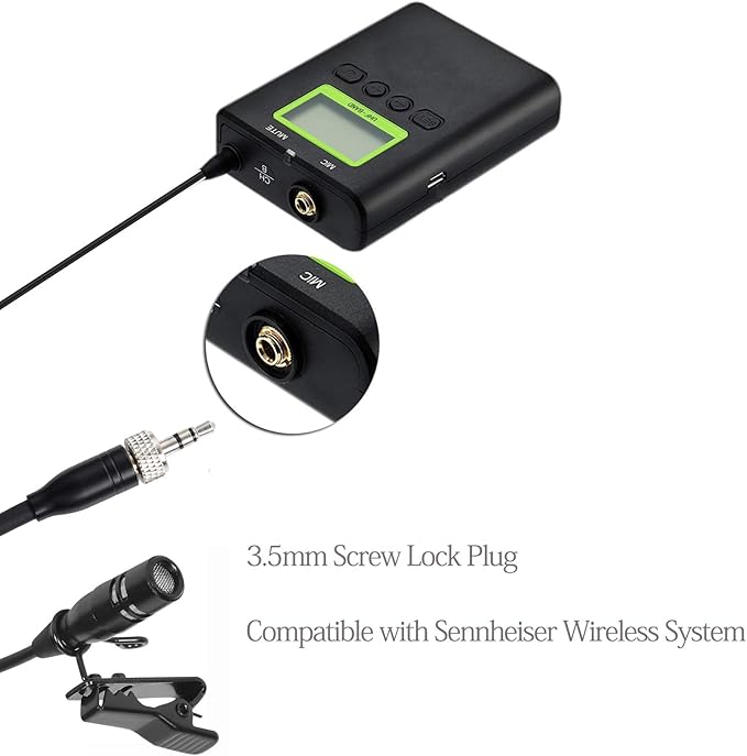 Lavalier Microphone Lapel Microphone Compatible with Sennheiser Wireless Transmitter - Unidirectional Condenser Mic – 3.5mm Screw Lock Plug