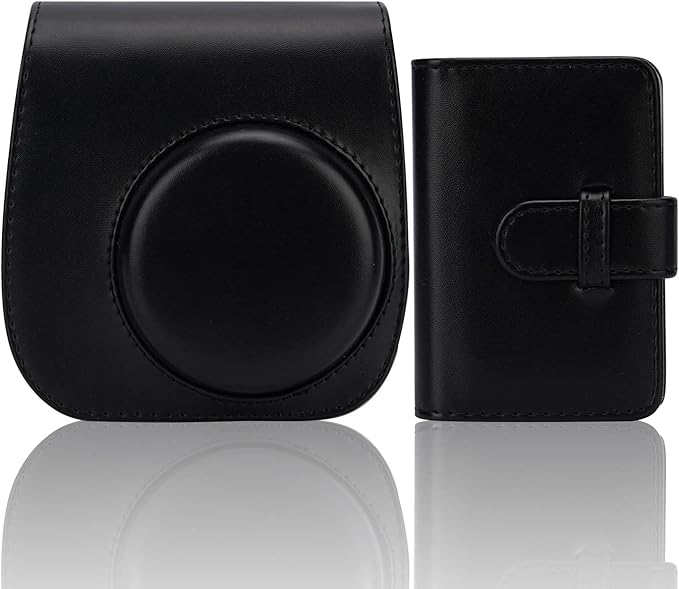Frankmate Instant Camera Case Compatible with Fujifilm Instax Mini 12 11/9/8/8+ PU Leather Bag with Pocket and Adjustable Shoulder Strap Mini Photo Album (Black)