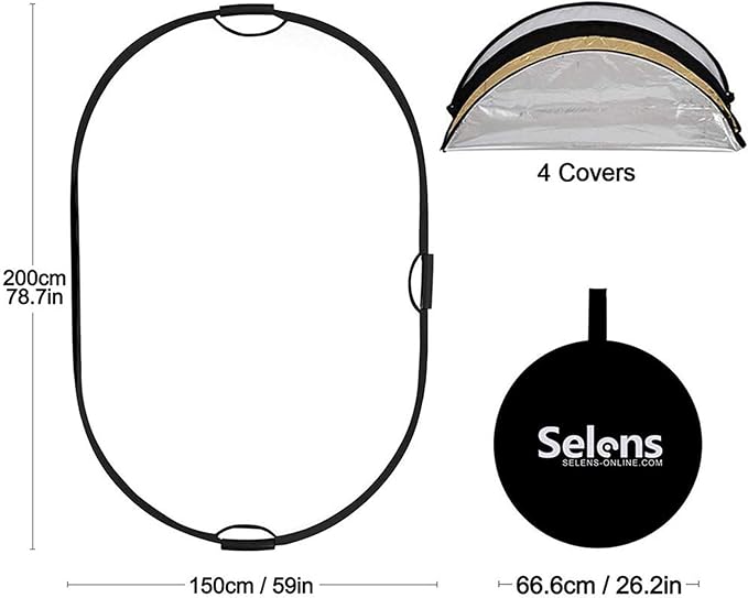 Selens 5-in-1 Oval Reflector with Handle for Photography Photo Studio Lighting & Outdoor Lighting (59 x 78 Inch)