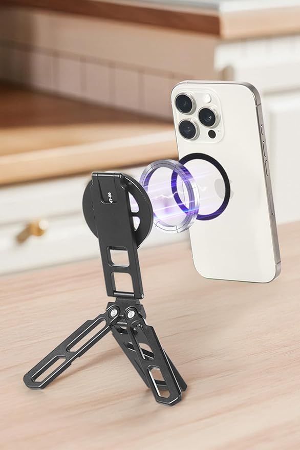 FANAUE Magnetic Tripod Mount - 360° Adjustable Aluminum Stand, Portable Foldable Design, Strong Magnetic Compatible Holder for iPhone, iPad, Smartphones, Vlogging, and Content Creation