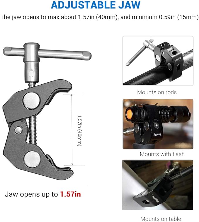 SmallRig Super Clamp(2 Pack) Magic Arm Clamp for DJI Ronin, Camera Monitor, LED Light 2058