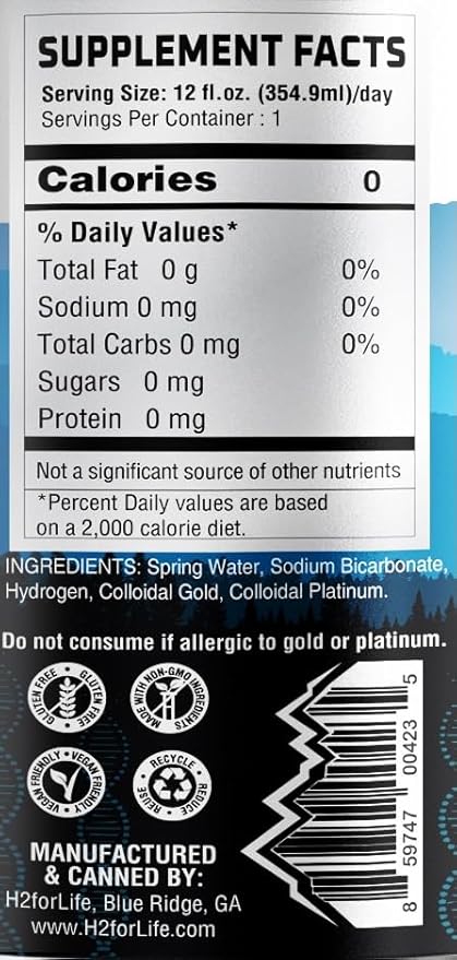 H2ForLife - Mental Clarity Hydrogen Rich Spring Water with Gold & Platinum Infusion, Focus & Energy Beverage, 12 oz per Can (Pack of 6)