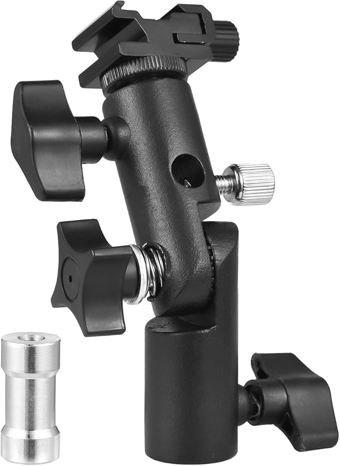Camnoon Camera Flash Mount Speedlite Swivel Bracket Flash Stand Bracket with Cold Shoe Mount 1/4 Inch & 3/8 Inch Screw Hole Umbrella Mount Holder Flash Light Accessories
