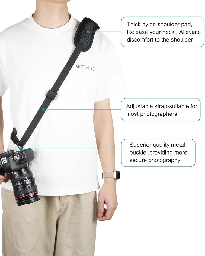 PULUZ Camera Shoulder Strap with Quick Release and Anti-Slip Soft Pad, Adjustable Camera Sling Strap for Photographers