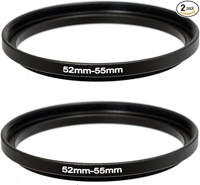 (2 Pcs) 52-55MM Step-Up Ring Adapter, 52mm to 55mm Step Up Filter Ring, 52mm Male 55mm Female Stepping Up Ring for DSLR Camera Lens and ND UV CPL Infrared Filters