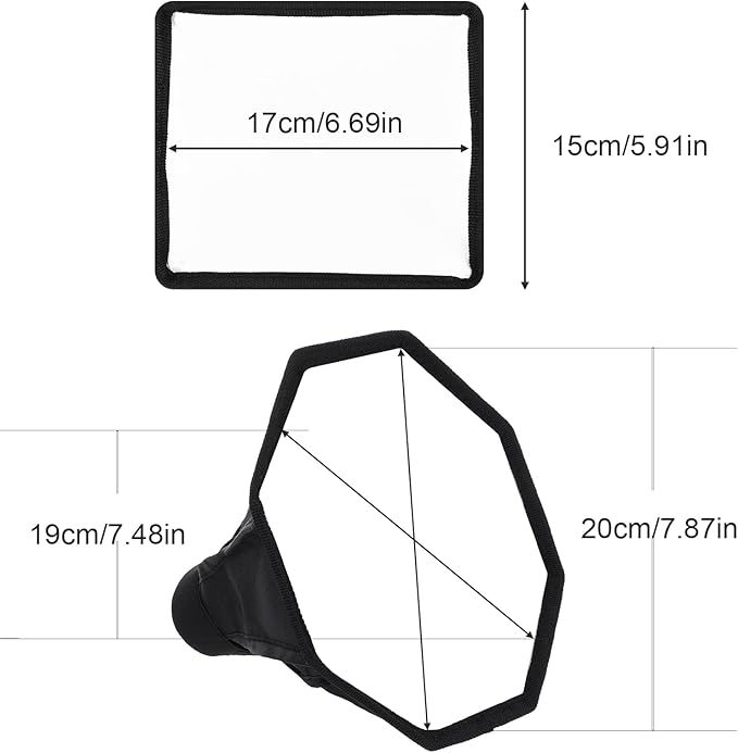 2 Pack Flash Diffuser Light Softbox 7" x 6" + 8" Octagon Speedlight Softbox Universal Collapsible Mini Softboxs with Storage Pouch for Canons, Yongnuo and Nikons Speedlight