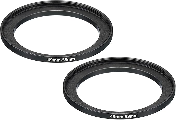 PATIKIL 49mm-58mm Metal Step Up Ring, 2 Pack Camera Lens Filter Adapter Ring Aluminum Filter Adapter Ring for Camera Lenses Hood, Black