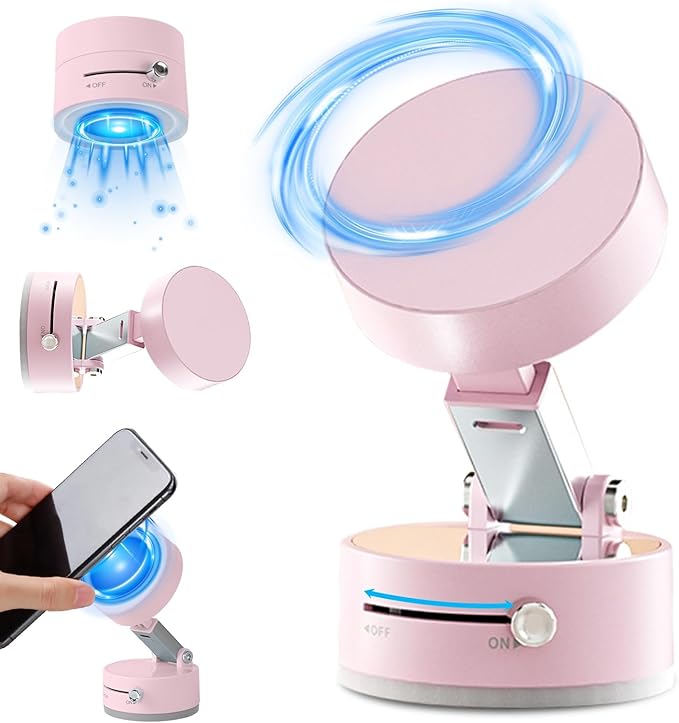 Vacuum Magnetic Phone Holder Suction Phone Mount,Magnetic Suction Cup Car Phone Mount,Double-Sided Magnetic Cell Phone Holder for All Smooth Surface (A-Pink)
