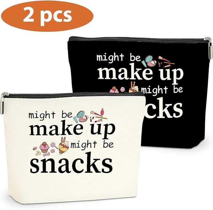 2 PCS Friend Gifts for Women Makeup Bag, Snack Bags, Funny Gifts Cosmetic Bags, Sister Birthday Christmas Graduation Friendship Gift for Daughter From Mom - might be makeup might be snacks