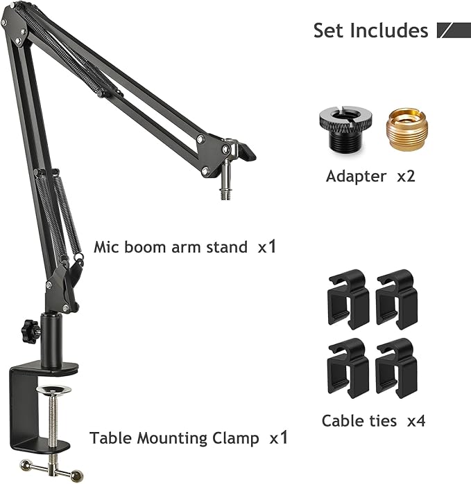 Adjustable Seiren Mic Boom Arm, Mic Stand Compatible with Razer Seiren X Mini V2 V3 USB Streaming Microphone for Recording, Gaming, Podcast