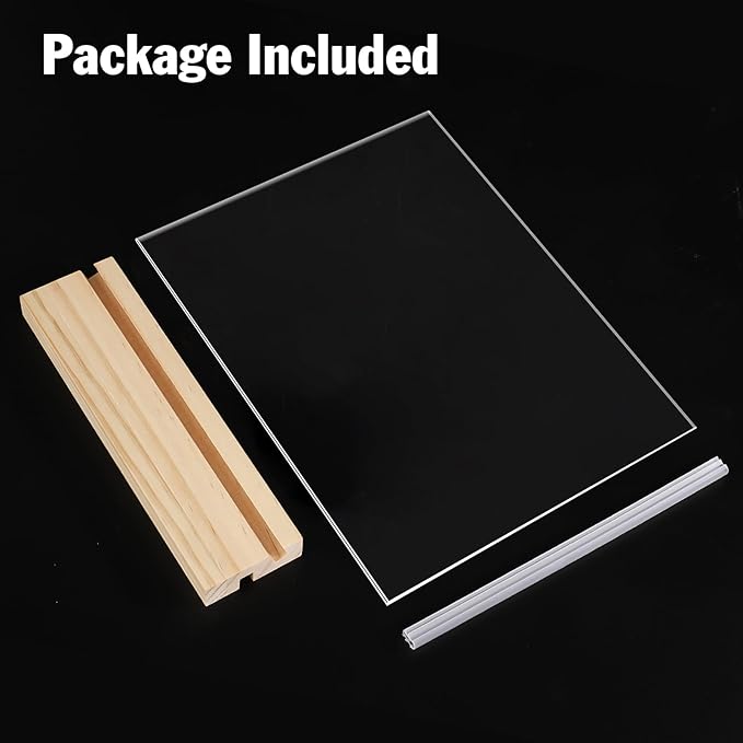 xydstay 2pack 8.5x11 Acrylic Sign Holder with Wood Base for Picture Frames,L/T Shape Double Slot Design for Vertical or Slant Back Display, for Restaurant, Office, School, Store and Home Use