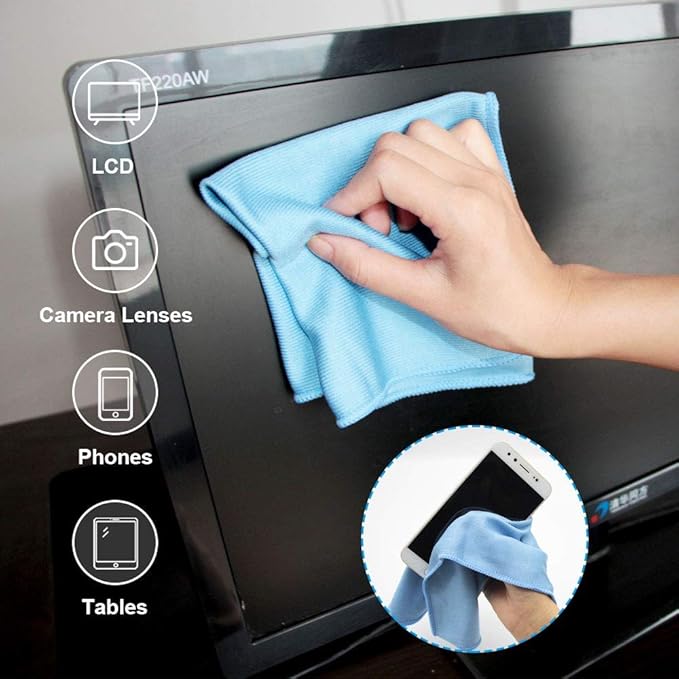 Microfiber Glass Detailing Cleaning Cloths-10 Pack (12" x 12")-Streak Free-Lint Free-Quickly Clean Windows,Mirrors,Windshield, Computer Screen,TV Tablets and Dishes