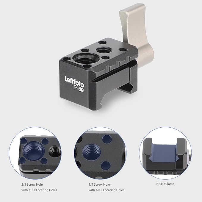 Leftfoto Mini Standard NATO Rail Clamp Adapter for DJI RS2 / RS-C2 / RS3 / RS3 Pro / RS3 mini,with 3/8" & 1/4" ARRI Locating Pins,Camera Cage Monitor Support Magic Arm Quick Release Lock Clamp Mount