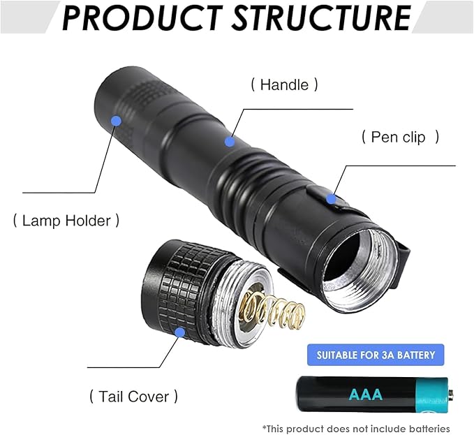 Mini Flashlight, AAA Small Pen Light with Clip, Portable 500lm Pocket Pen Flashlight for Inspection Repair Outdoor Emergency (12 Pack, Black, 3.5")