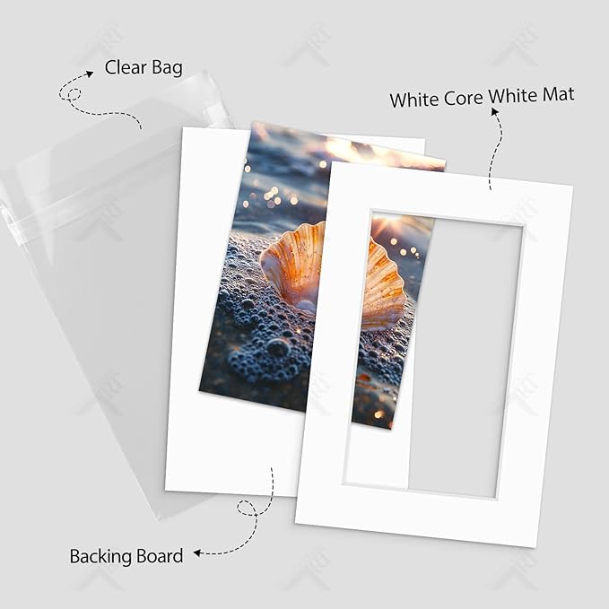 Golden State Art, Acid Free, Pack of 5, 4x6 White Picture Mats Mattes with White Core Bevel Cut for 3x5 Photo + Backing + Bags