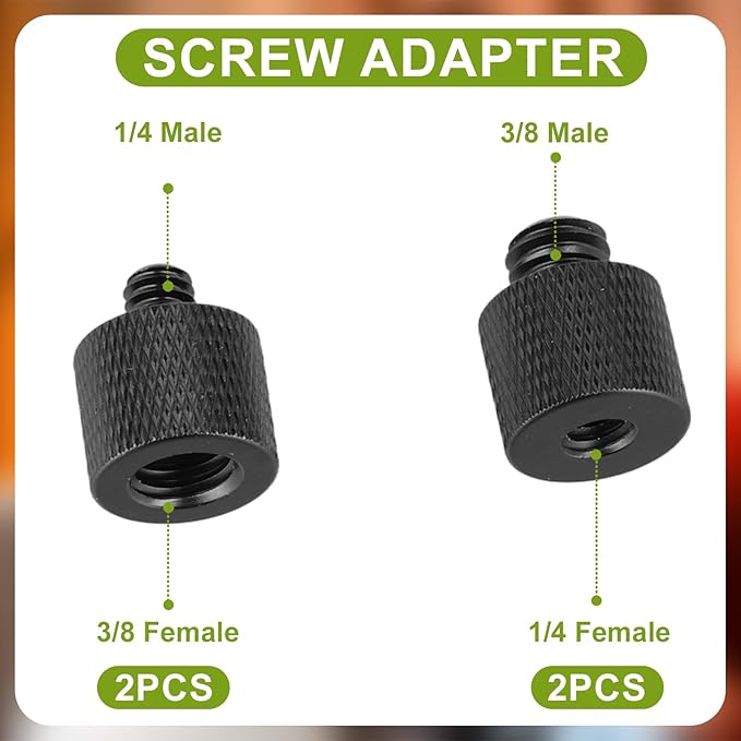 4pcs Mic Stand Adapter, 1/4 Male to 3/8 Female and 3/8 Male to 1/4 Female Tripod Screw Adapter Camera Screw Adapter for Microphone Stand Tripod Camera Mount
