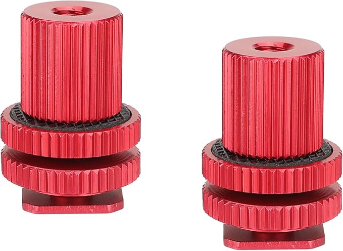 CAMVATE Camera Hot Shoe Mount to 1/4"-20 Female Thread Screw Adapter for DSLR Camera Rig (Red,2 Pieses)-3064