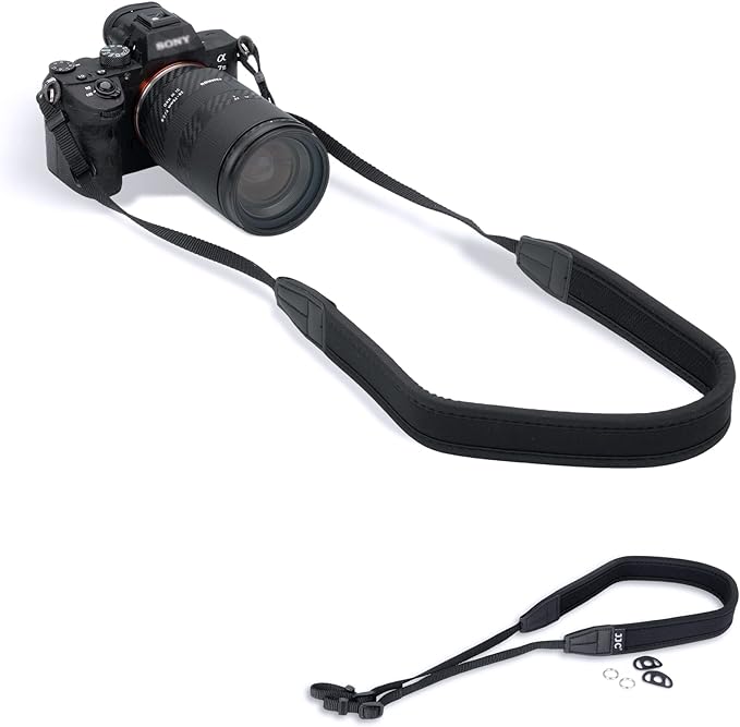 JJC Mirrorless Camera Neck Strap Shoulder Belt for Sony ZV-E10 A7C A6600 A6500 A6400 A7 IV III A7R V IV A7S III A9 II Fujifilm X-T5 X-T4 X-T30 II Nikon Z30 Z50 Canon M50 M6 M5 Mark II -Black
