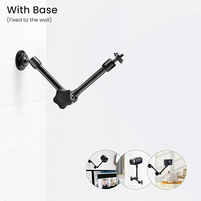 MOKOSE 10 inch Articulating Magic Arm with Super Clamp and Wall Mount Base,Friction Arm Mount for LCD Monitor LED Light Camera Rig