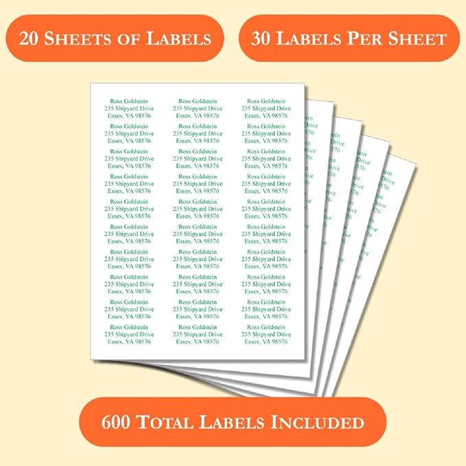 Return Address Labels Personalized, Address Labels for Envelopes, Return Labels Personalized Self Adhesive - Mailing Labels for Envelopes, 600 Labels On Sheets (White) - 21 Colors, 2 5/8" x 1"