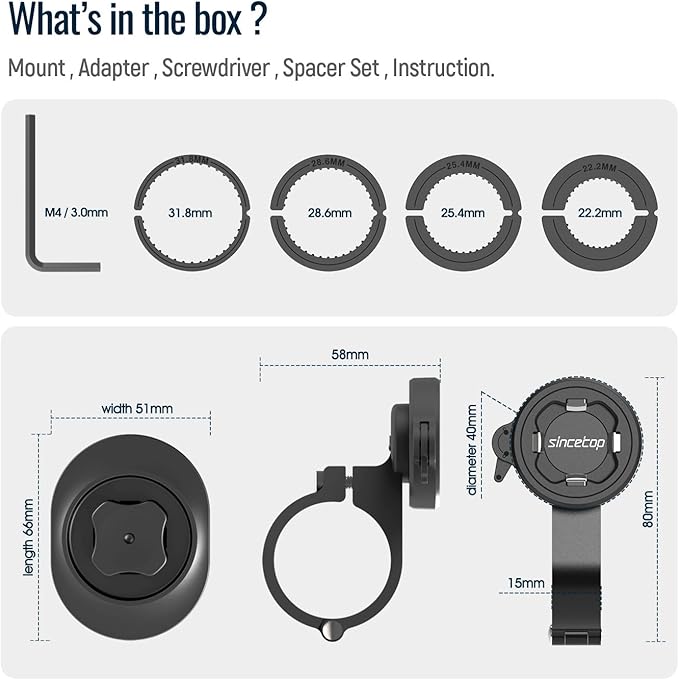 sincetop Bike Phone Mount,Motorcycle Phone Holder with Universal Adapter,Out Front Bicycle Handlebar Mount for Mountain Road EBike,Scooter,Moto,MTB,Quick Release Attach/Detach【Series C - 2nd Gen】