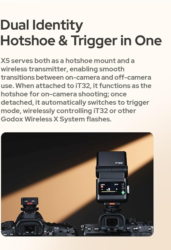 Godox iT32 TTL Camera Flash for Fuji with X5F Wireless Flash Trigger, Magnetic Hot Shoe, Built-in 2.4G Receiver, Compatible with X-T4,X-T3,X-T30,X-T20,X-Pro2,X-Pro1,X100F, X100T etc.